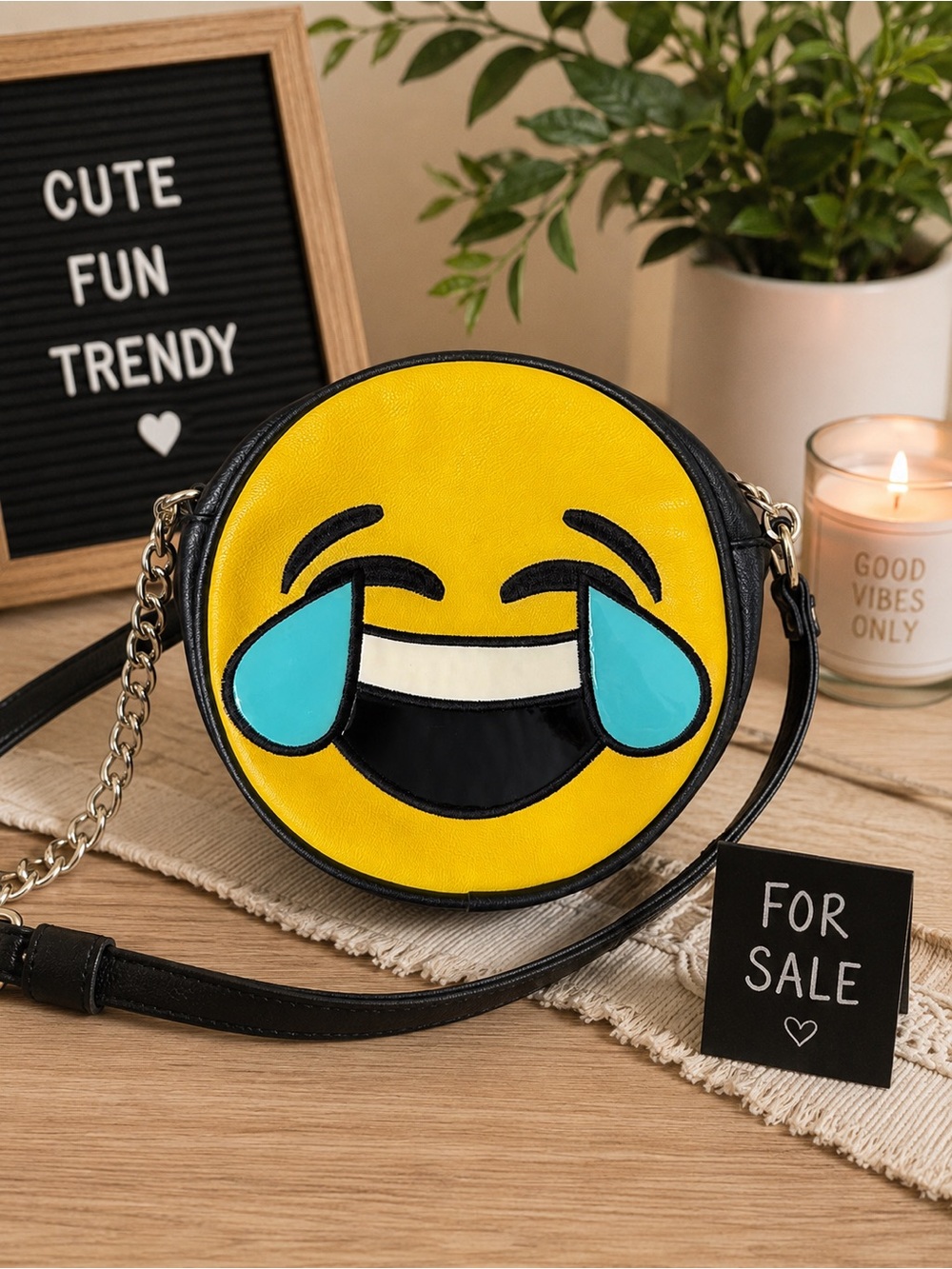 Olivia Miller Yellow Laughing Tears Round Crossbody Bag